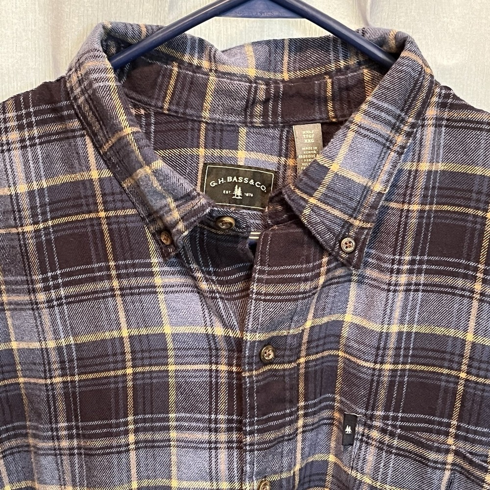 G.H. Bass & Co. Shirt‎ Men's Size XXL Blue Plaid Thick Cotton Button Up Flannel